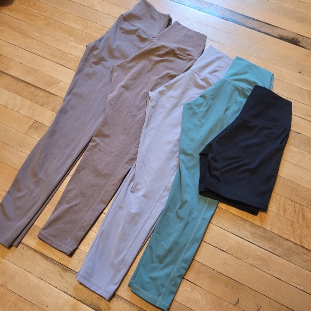 Colorful Koala All In Motion Leggings Shorts Bundle 5 Tan Purple Teal Brown Sz M